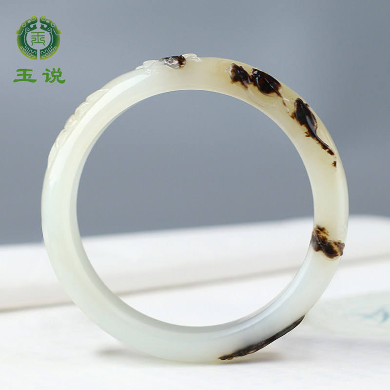 玉说和田玉羊脂白玉手镯女款小蝌蚪玉镯五子登科玉石手饰内径55mm