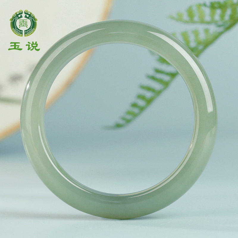 玉说和田玉手镯女款玉镯子冰油青圆满富贵玉镯子内径约53mm附证书