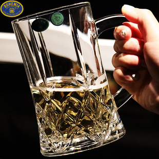 捷克BOHEMIA進(jìn)口水晶玻璃帶把大容量精釀扎啤刻花小麥杯啤酒杯子