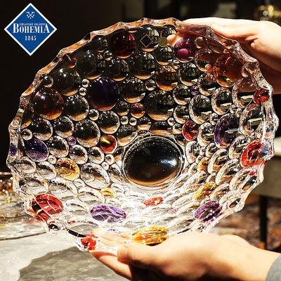 捷克进口BOHEMIA大号水晶玻璃果盘茶几摆件客厅创意大果盆水果斗