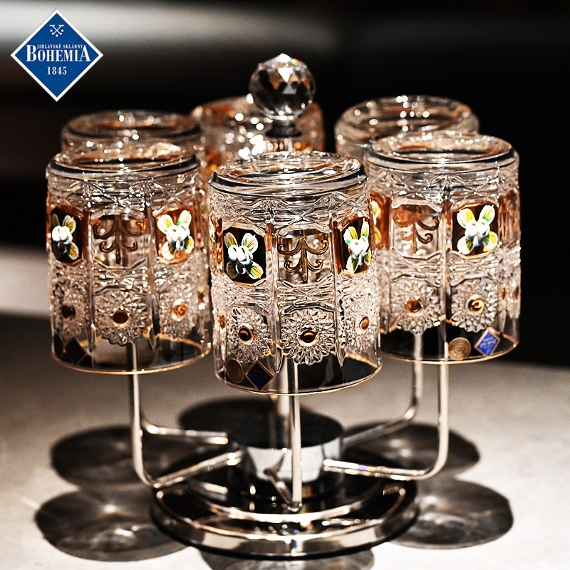 捷克进口水晶玻璃描金威士忌杯子