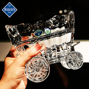 BOHEMIA捷克进口水晶玻璃马车发财棺创意礼品储物糖缸首饰盒摆件