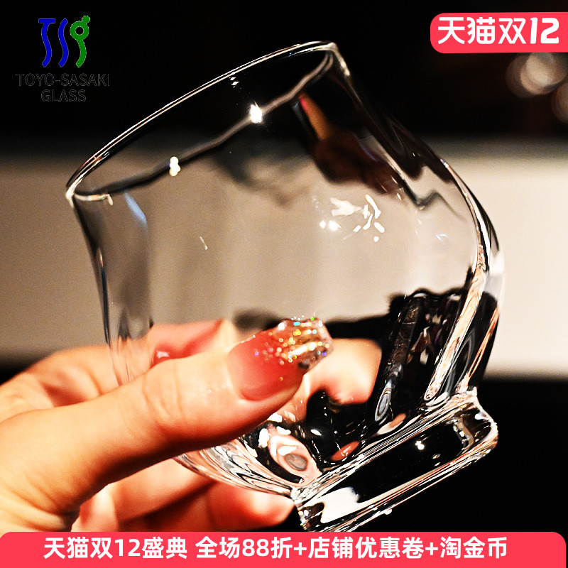 日本进口东洋佐佐木印花玻璃酒杯