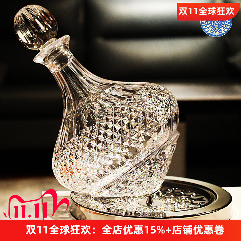 水晶玻璃家用红酒分酒器高端不倒翁摇摇醒酒壶旋转醒酒器酒杯套装
