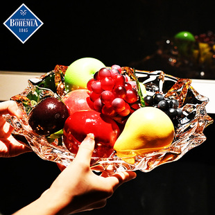 捷克进口水晶玻璃轻奢感高档超大水果盘客厅餐桌茶几家用盘斗果盘