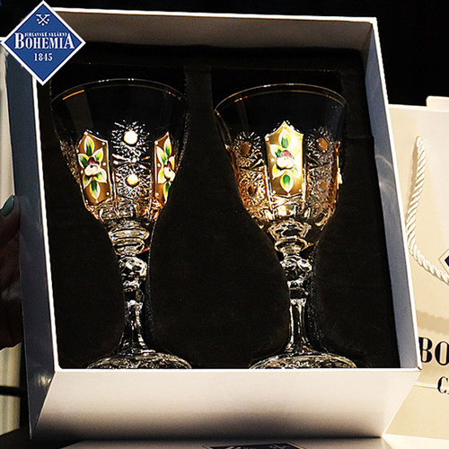 捷克进口BOHEMIA水晶玻璃轻奢高脚红白葡萄酒杯香槟杯子礼盒套组