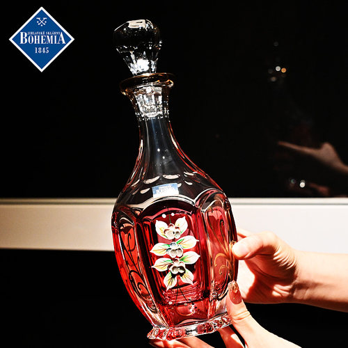 捷克进口水晶玻璃珐琅花红酒礼盒