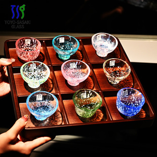 日本东洋佐佐木彩色手工玻璃杯日式 清酒杯冷酒烧酒杯茶杯品茗杯子