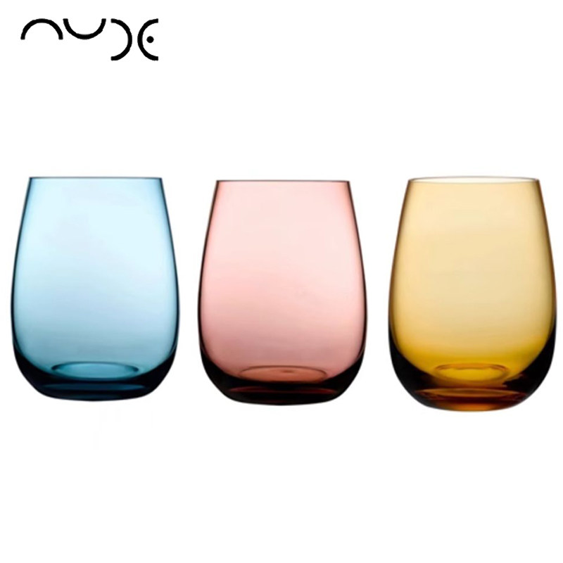 土耳其Nude进口水晶玻璃超薄平底红酒杯彩色果汁饮料鸡尾酒杯子