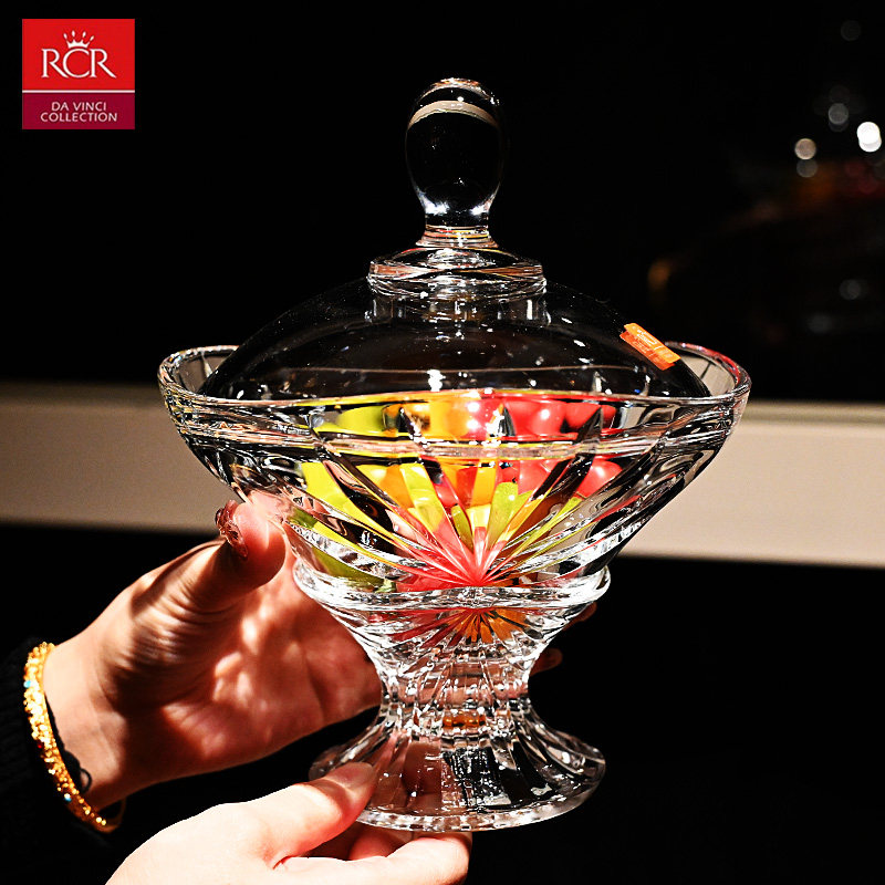 意大利RCR原装进口水晶玻璃糖果盒水果盘干果盒盆果斗糖缸带盖