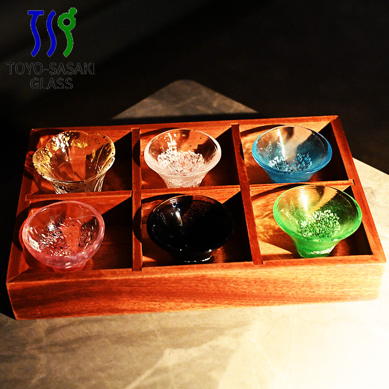 日本东洋佐佐木彩色手工玻璃杯日式清酒烧酒杯品茗茶杯子托盘套装