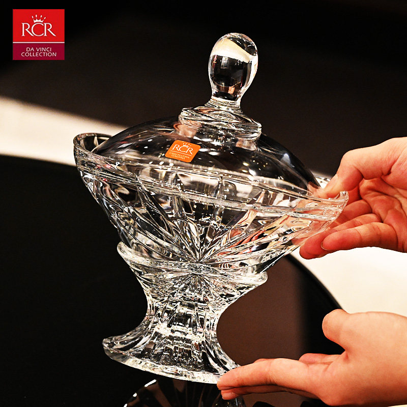 意大利RCR原装进口水晶玻璃糖果盒水果盘干果盒盆果斗糖缸带盖