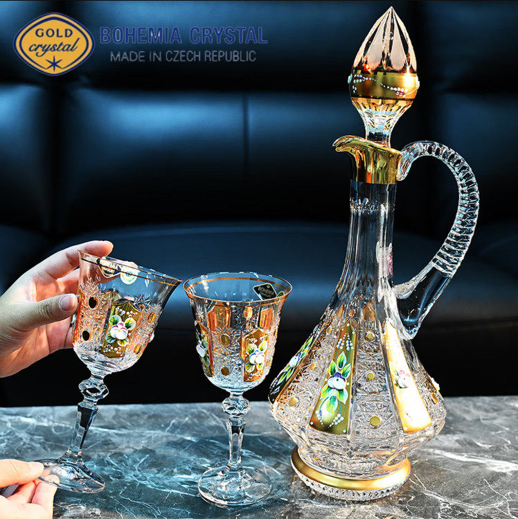 BOHEMIA水晶红酒杯子珐琅花套装