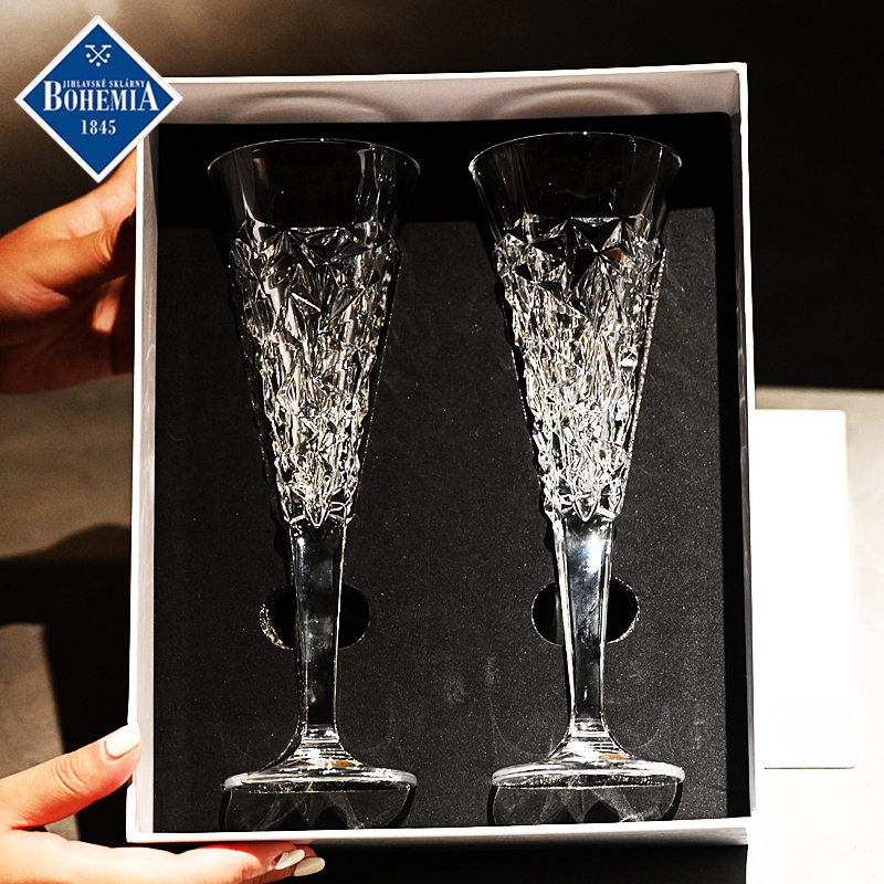 捷克进口水晶玻璃高脚香槟杯套装