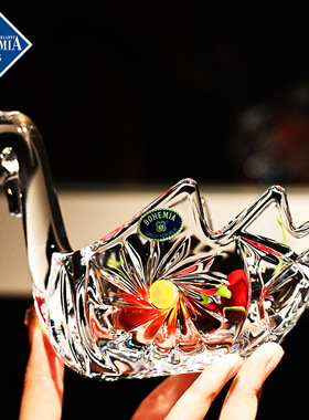 捷克进口水晶玻璃天鹅首饰盒摆件