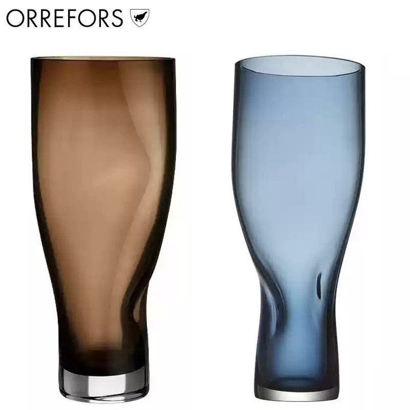 Orrefors进口水晶玻璃轻奢欧式透明花瓶简约水养大口客厅插花摆件