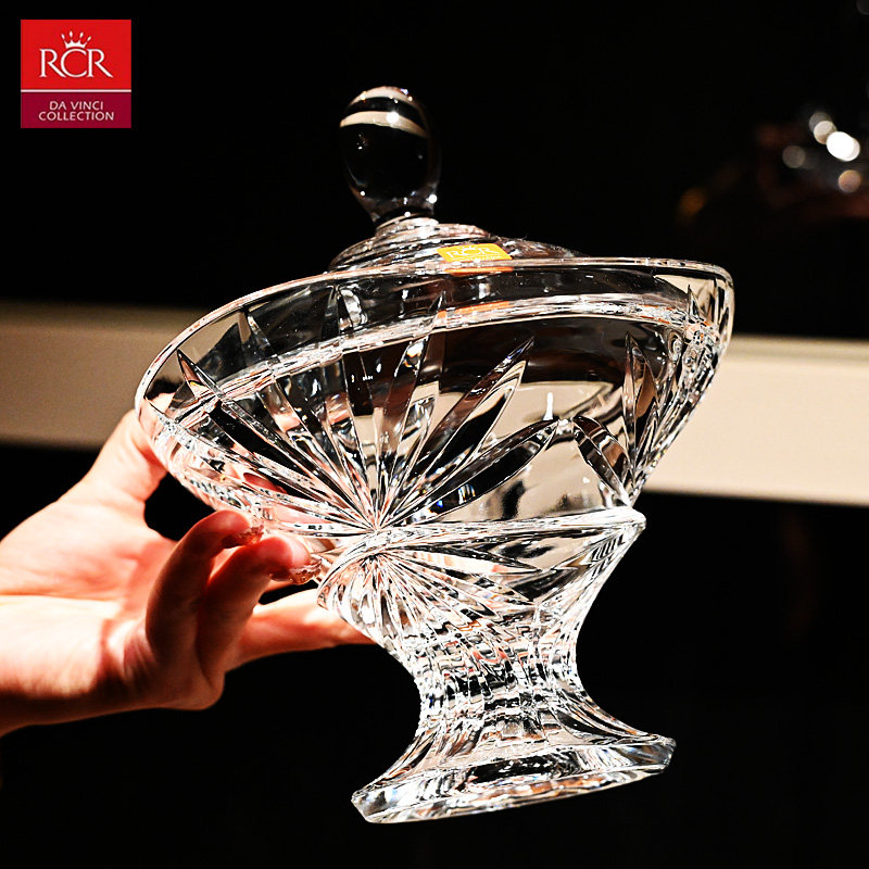 意大利RCR原装进口水晶玻璃糖果盒水果盘干果盒盆果斗糖缸带盖