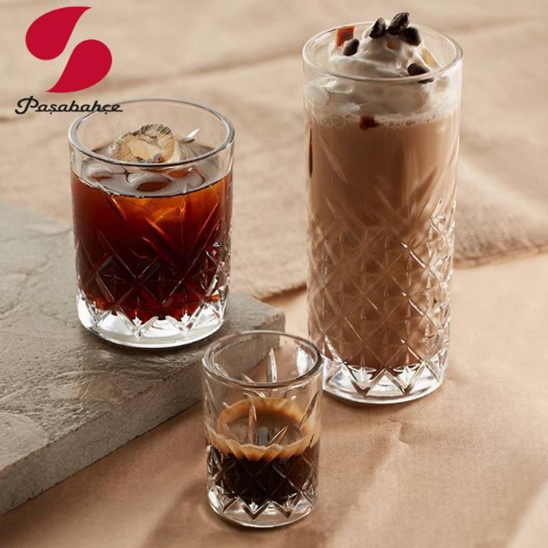 帕莎帕琦创意竖纹进口玻璃果汁杯ins透明平底咖啡杯威士忌洋酒杯