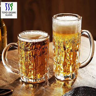 日本进口佐佐木带把玻璃啤酒杯子网红泡茶杯可微波加耐热玻璃杯子
