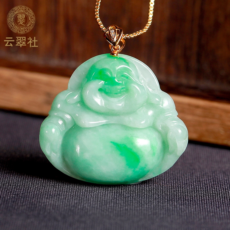 云翠社f51翡翠玉佛公项链吊坠