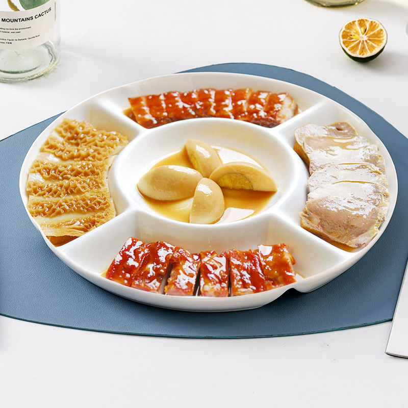 卤水拼盘家用小吃干果拼盘摆盘纯色创意好看菜盘陶瓷分格盘五格盘