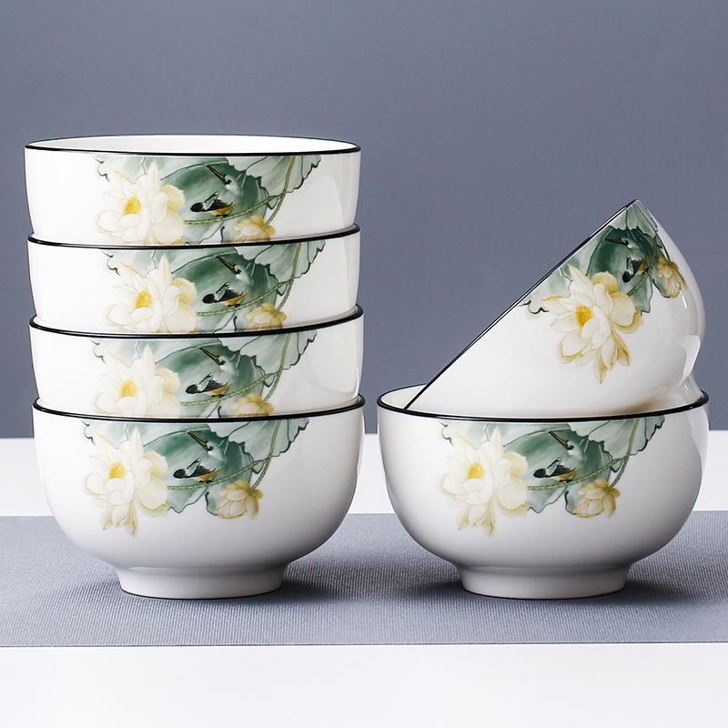 陶瓷碗家用10只加厚五寸创意清新