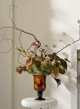 桌面高脚几何插花手绘轻奢民宿