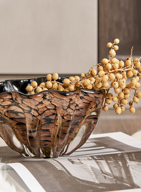 轻奢中古风棕调玻璃果盘摆件好物