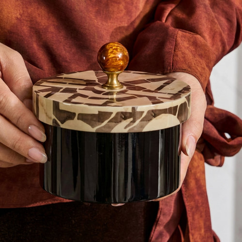 栖物Art轻奢中古风玳瑁纹烤漆收纳罐实木储物罐客厅茶几软装摆件