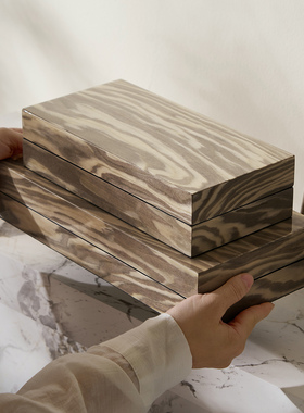 水纹木皮肌理装饰盒收纳盒家居摆件首饰盒高档质感软装艺术储物盒