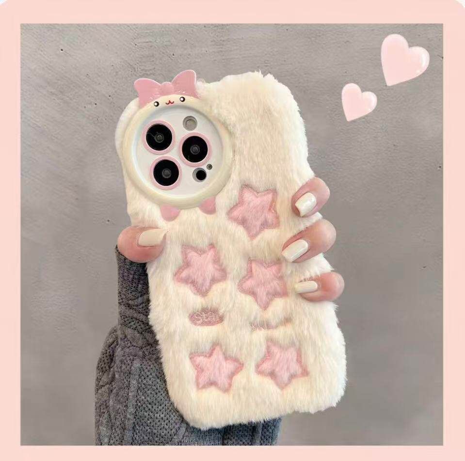 抖音同款15pro适用iPhone14promax手机壳16毛绒17苹果13plus星星1+15/12/13一加ace3pro/2V桃子10可爱5pro