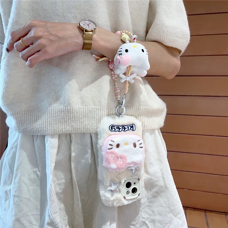 网红t2x可爱vivoy76s手机壳kt猫毛绒11适用IQOO12pro+11s/10软VIVO IQOONEO9s pro公仔iqooz9/z8/Z7x/z6挂绳