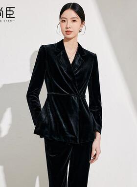 艾尚臣黑色西装套装女2026新款秋冬轻奢高级感职业正装小西服丝绒