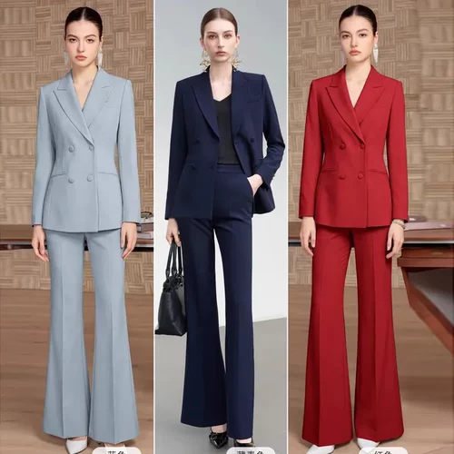 春秋新款高级感双排扣职业女裤套装气质女神范喇叭裤正装工作服OL