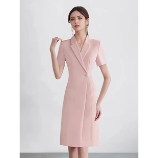 职业套裙ol 美容院店长工作服高端夏天薄款 粉色西装 连衣裙职场正装