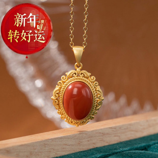 套链 s925纯银镀金项链女镶石南红玛瑙高档女式 新年转运