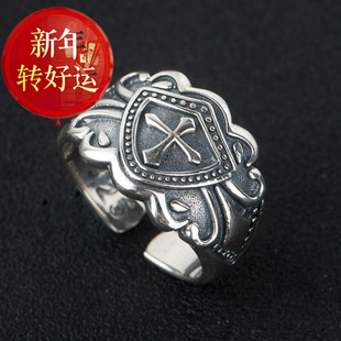 【新年转运】s925纯银北欧盾牌十字架戒指男生欧美复古朋克摇滚宽