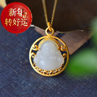 笑佛平安吉祥吊坠锁骨链简约宫廷风小众镀金女士项链 新年转运