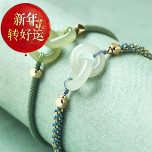 和田玉环环相扣手链女青海料青玉小众设计ins编织手 新年转运