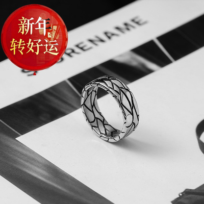 潮流男士纯银戒指复古沧桑小众设