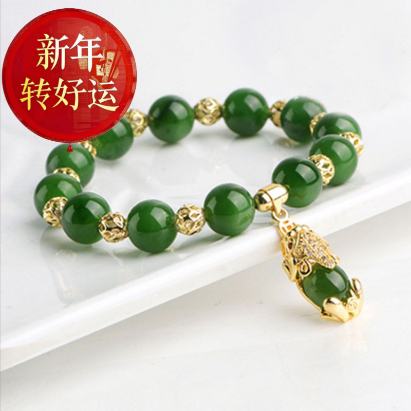 【好运】碧玉女菠菜绿貔貅S925银