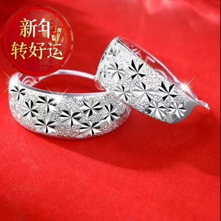 少数民族风福字耳钉 镀银满天星耳环女 复古光面耳饰 新年转运