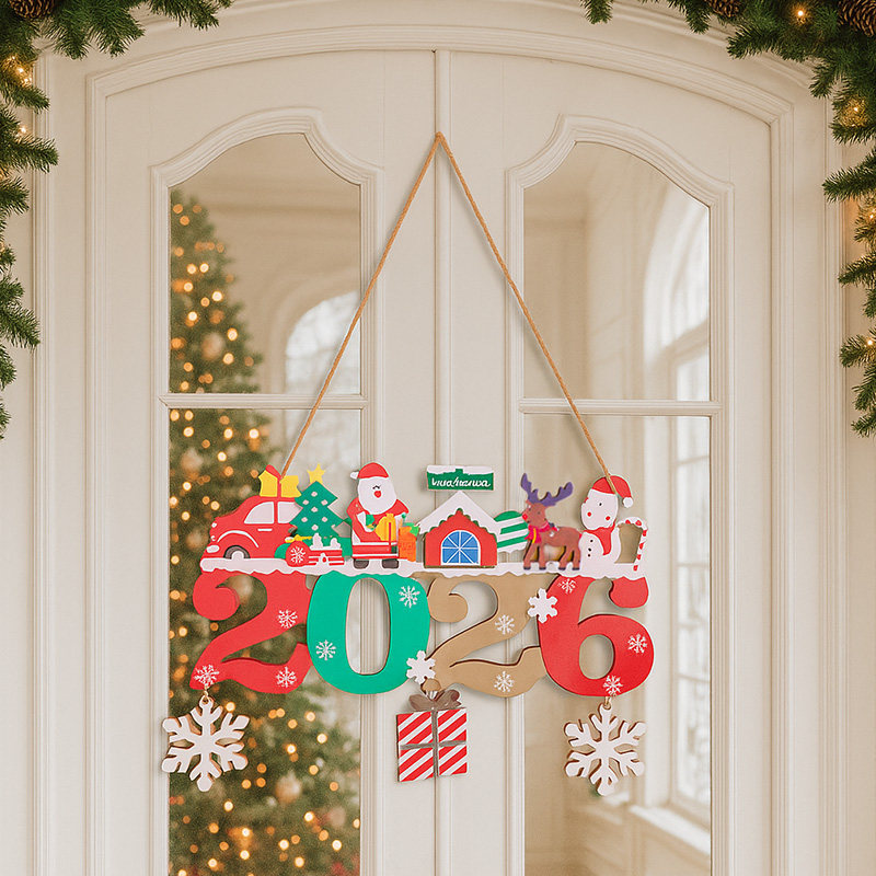 圣诞装饰木质2026字母牌门挂