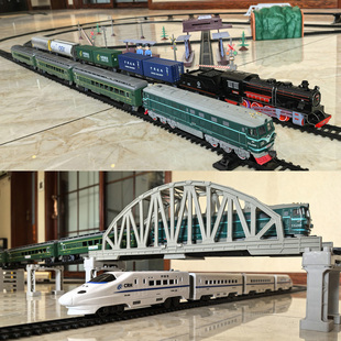 仿真蒸汽轨道模型益智高铁男女孩儿童电动东风4B绿皮火车套装玩具