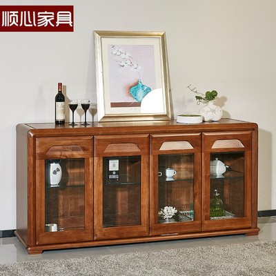 顺心家具实木餐边柜靠墙一体储物柜矮柜落地柜胡桃楸木餐厅柜