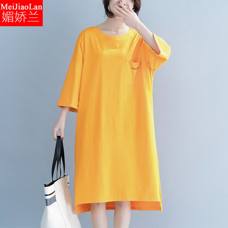 加肥大码女装胖mm宽松字母印花T恤连衣裙微胖穿搭减龄胖女人洋气