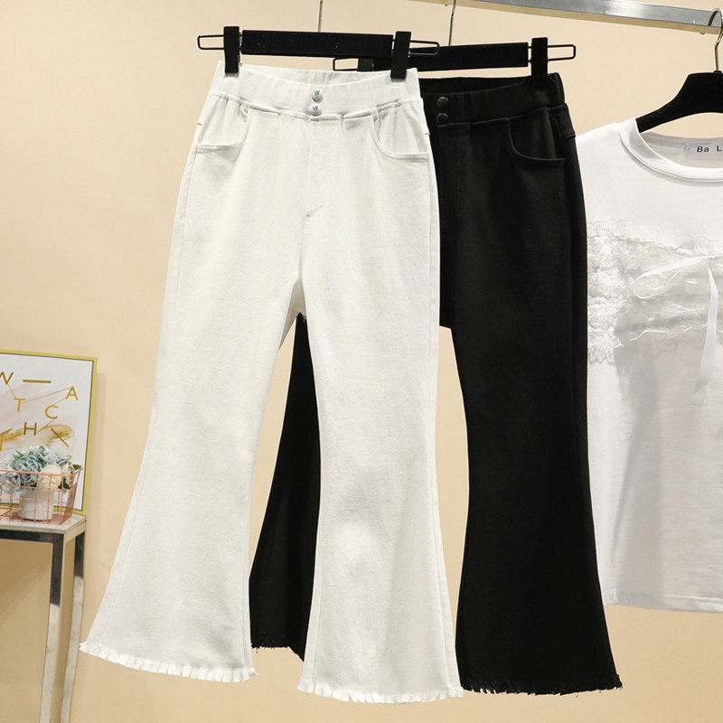 230斤大码裤子胖mm夏装特大码七分微喇叭裤适合胯大腿粗裤子女