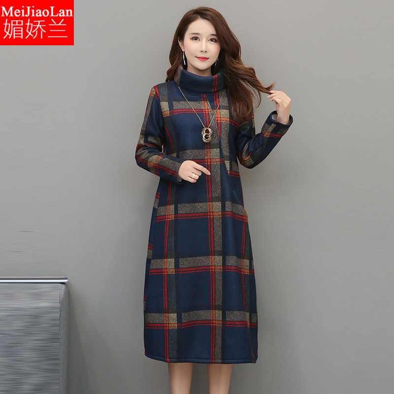 大码女装胖mm韩版洋气减龄中长款连衣裙2019秋冬装打底裙显瘦遮肉