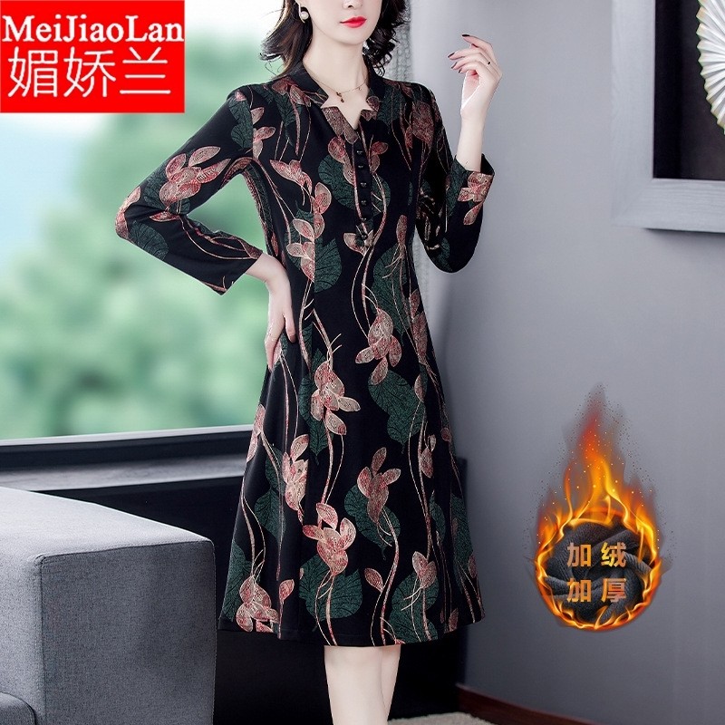 媚娇兰女2021秋季新款中国风复古优雅阔太太气质减龄中长款裙旗袍