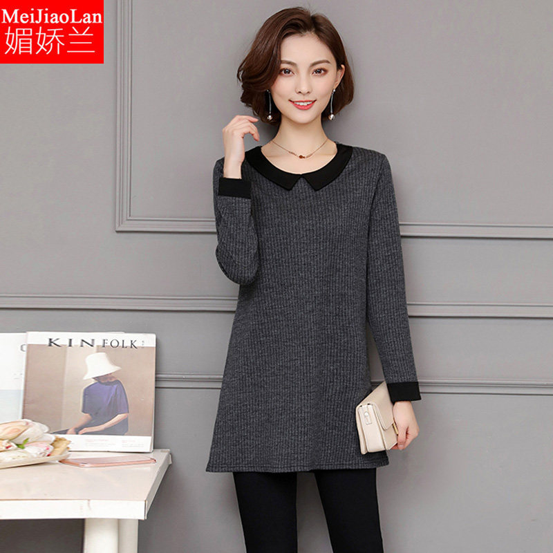 微胖MM大码女装加肥加大宽松套头长袖体恤衫春秋打底T恤上衣显瘦